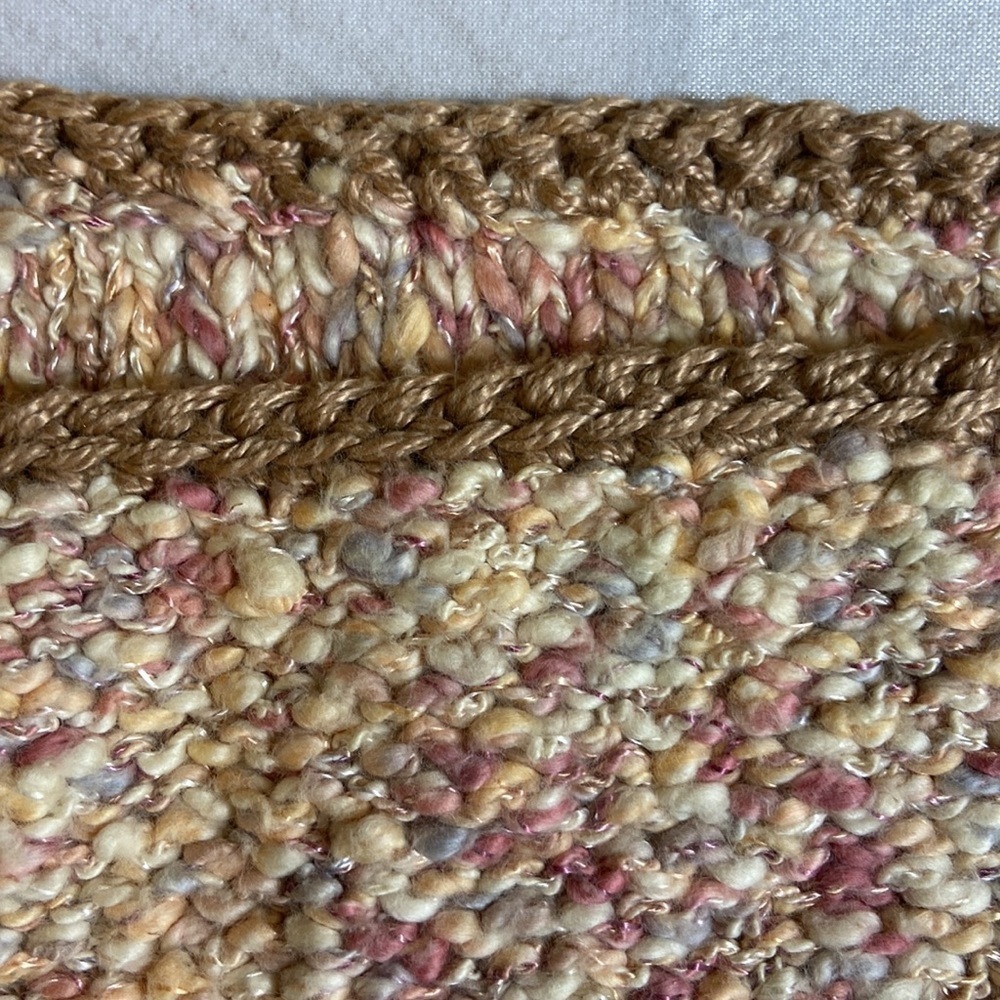 Handmade Knit Boho Sweater Tan Cream Pastel Cozy Cottagecore Large Chunky - Picture 12 of 14